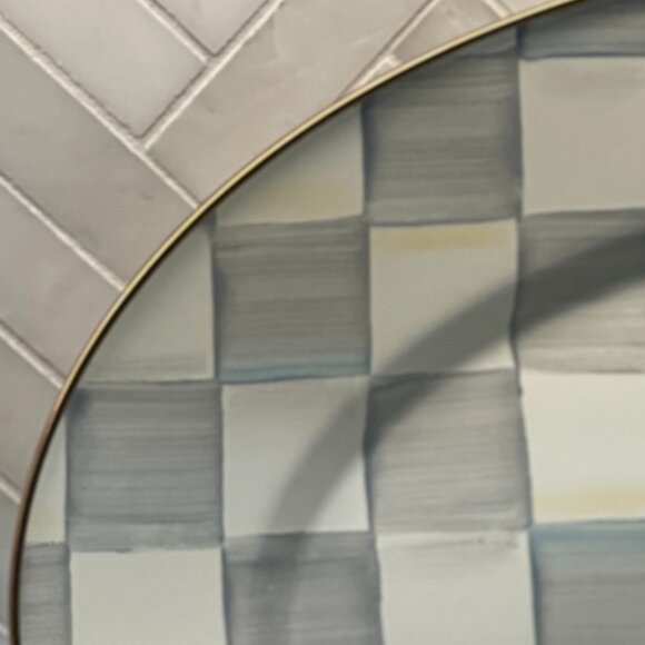 Sterling Check Enamel Oval Platter -NEW - Picture 3 of 15